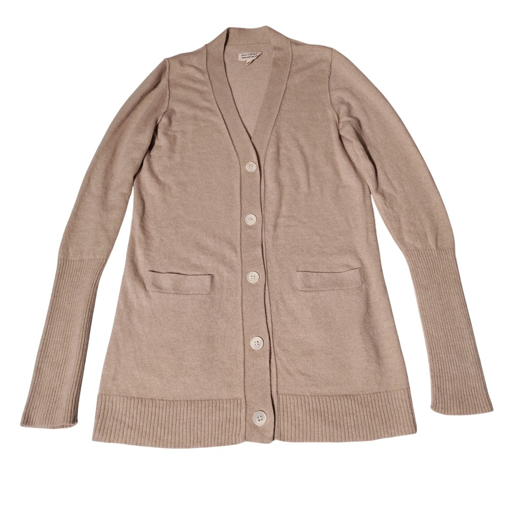 Nili Lotan Womens Tan 100% Cashmere Longline V-Neck Cardigan Sweater Large